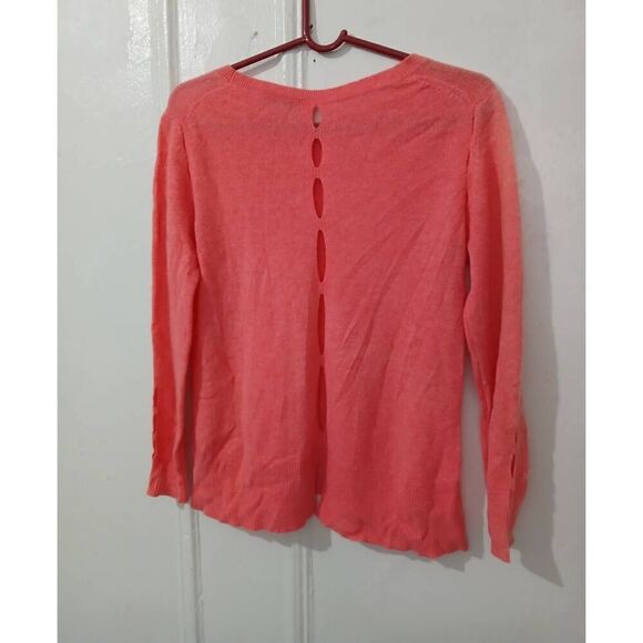 White Warren womens small 100% cashmere sweater coral pink lightweight - Picture 4 of 8